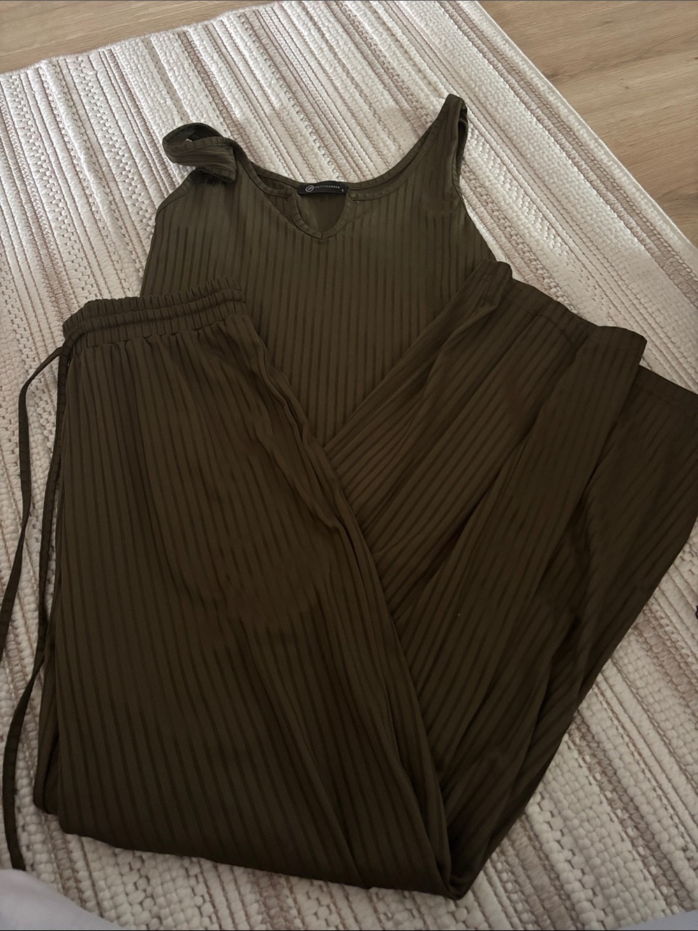 Sleeveless Olive Ribbed Jumpsuit with Drawstring Waist